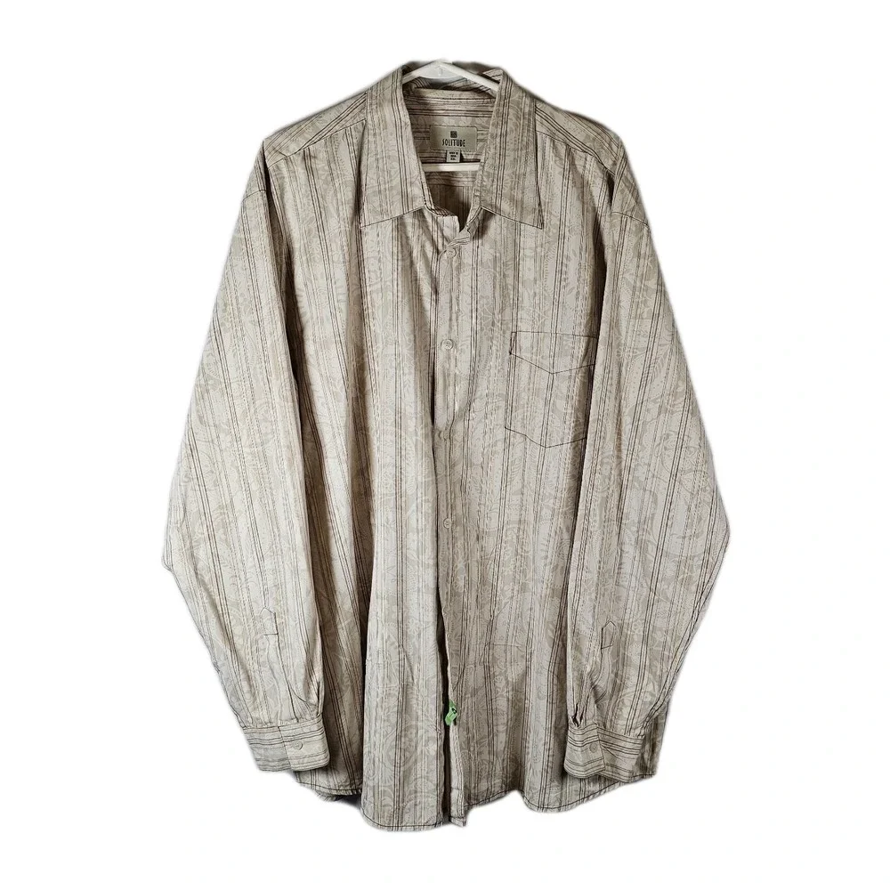 Solitude Mens Collared‎ Button Down Long Sleeve Size XXL Striped & Floral Cotton